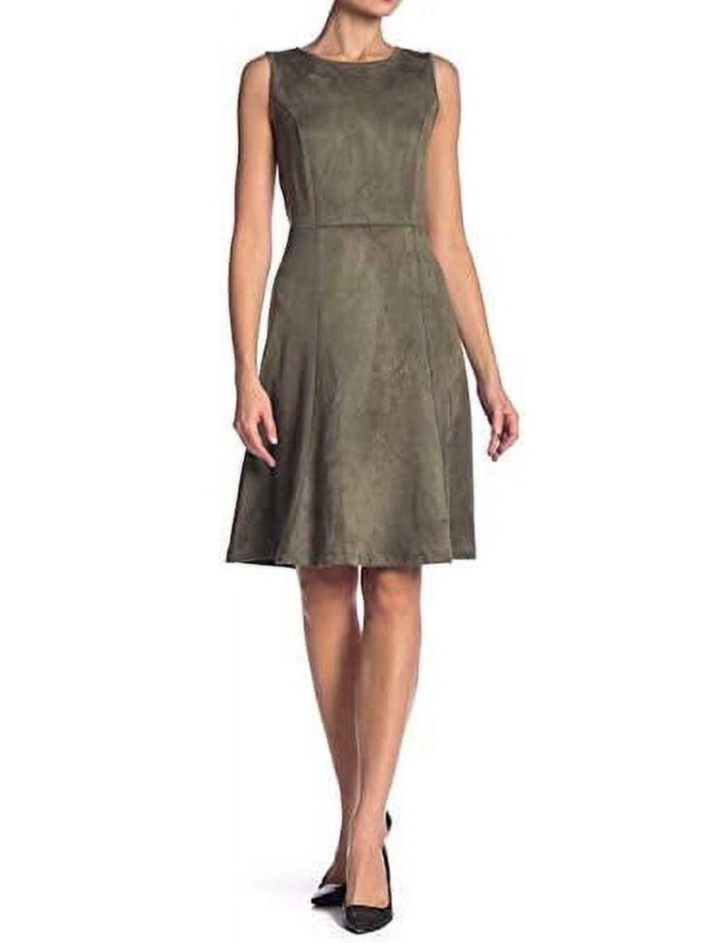 PHILOSOPHY Solid Dark Gray Faux Suede Sleeveless Fit-N-Flare Women's Dress 6